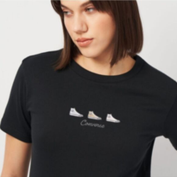 Converse Logo High Tops Graphic Crop T-Shirt - Picture 1 of 5